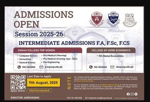 Admission notice for Jinnah College for Women Peshawar